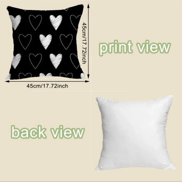 BACK AND WHITE HEART PRINT PILLOW COVER - Picture 3 of 3